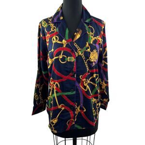 Lauren Ralph Lauren Blue Hawaiian Shirt Cotton Chain Printed Button-Up Medium M